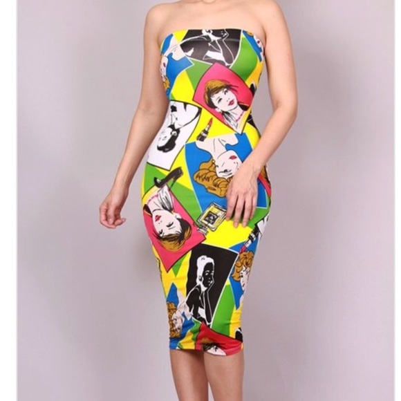 Sale 🌟 Pop Art Multi Color Tube Dress - Picture 3 of 6
